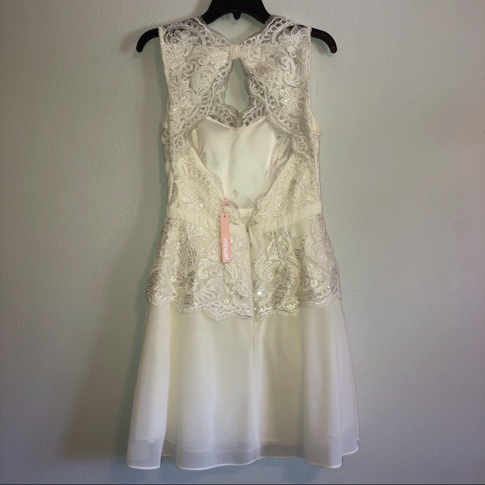 Minuet ivory lace chiffon formal dress Medium New - Picture 5 of 8
